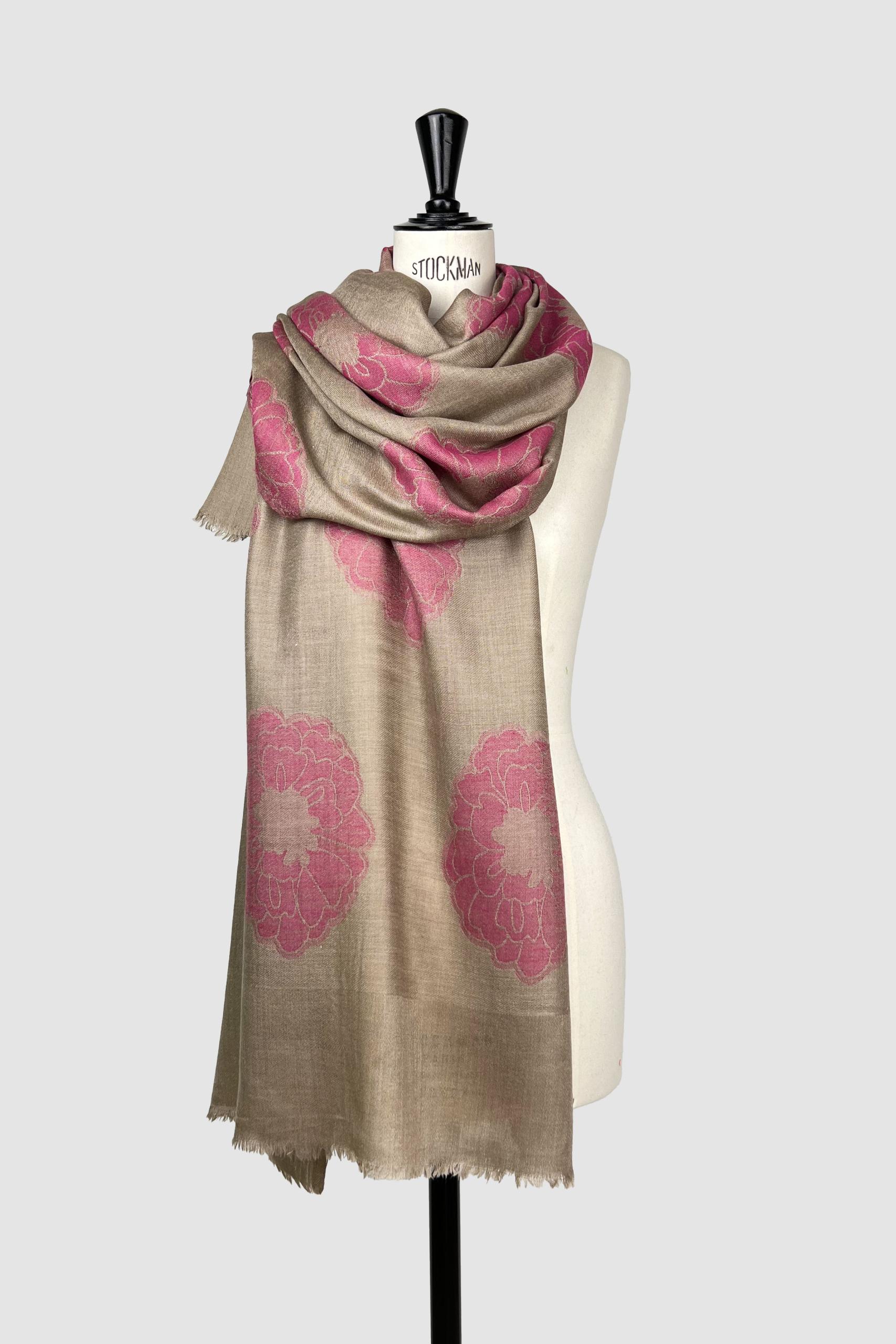 Jacquard Kaschmir Schal – Beige/Rosa